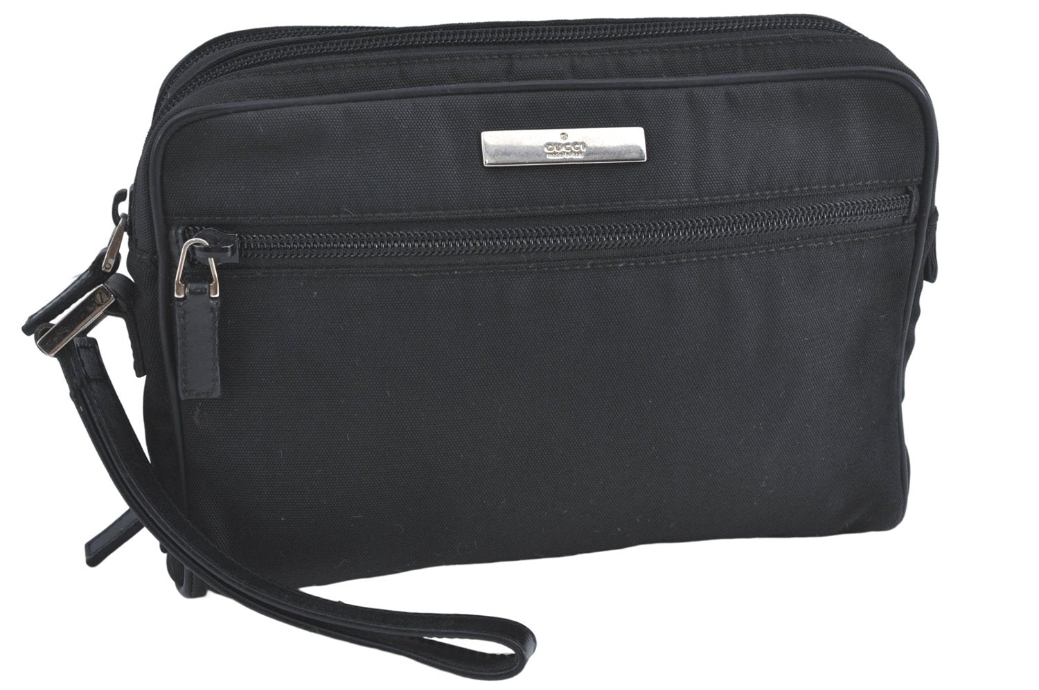 Authentic GUCCI Clutch Hand Bag Purse Nylon Leather 0181607 Black J3881