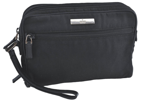 Authentic GUCCI Clutch Hand Bag Purse Nylon Leather 0181607 Black J3881