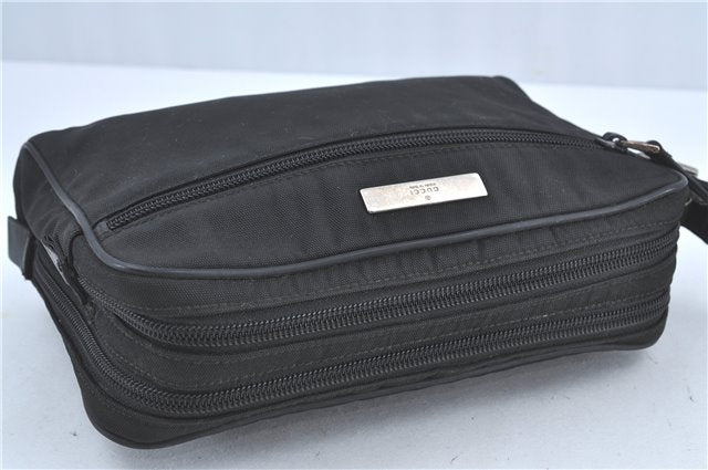 Authentic GUCCI Clutch Hand Bag Purse Nylon Leather 0181607 Black J3881