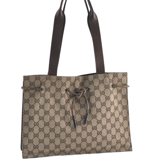 Authentic GUCCI Shoulder Tote Bag Purse GG Canvas Leather 0021053 Brown J3928