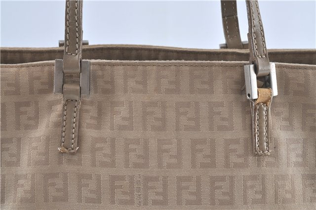 Authentic FENDI Zucchino Hand Bag Purse Canvas Leather Beige J3933