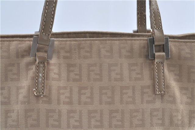 Authentic FENDI Zucchino Hand Bag Purse Canvas Leather Beige J3933