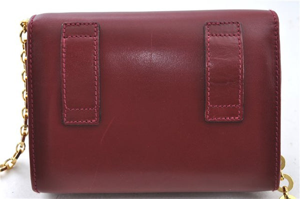 Authentic Salvatore Ferragamo Vara Chain Shoulder Cross Bag Leather Red J3982