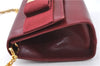 Authentic Salvatore Ferragamo Vara Chain Shoulder Cross Bag Leather Red J3982