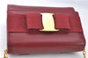 Authentic Salvatore Ferragamo Vara Chain Shoulder Cross Bag Leather Red J3982
