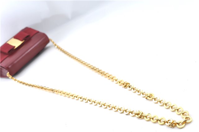Authentic Salvatore Ferragamo Vara Chain Shoulder Cross Bag Leather Red J3982