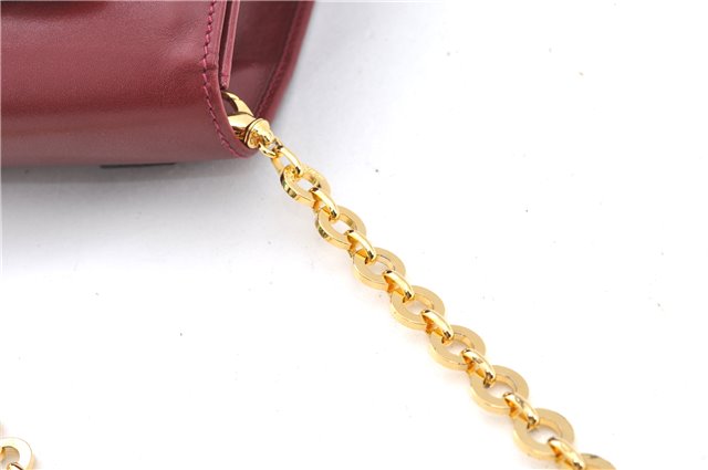Authentic Salvatore Ferragamo Vara Chain Shoulder Cross Bag Leather Red J3982