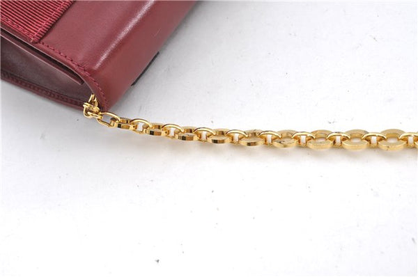 Authentic Salvatore Ferragamo Vara Chain Shoulder Cross Bag Leather Red J3982