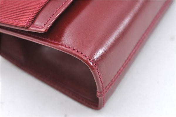 Authentic Salvatore Ferragamo Vara Chain Shoulder Cross Bag Leather Red J3982