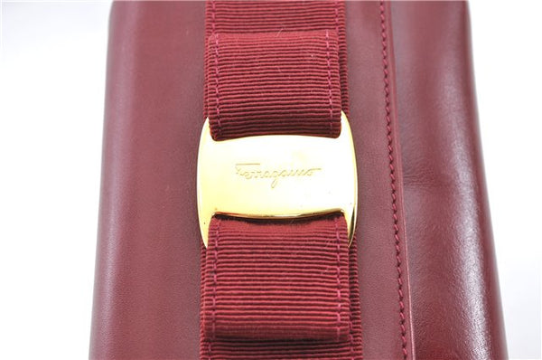 Authentic Salvatore Ferragamo Vara Chain Shoulder Cross Bag Leather Red J3982