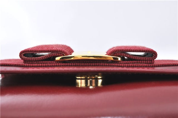 Authentic Salvatore Ferragamo Vara Chain Shoulder Cross Bag Leather Red J3982