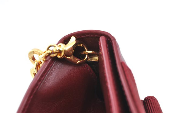 Authentic Salvatore Ferragamo Vara Chain Shoulder Cross Bag Leather Red J3982
