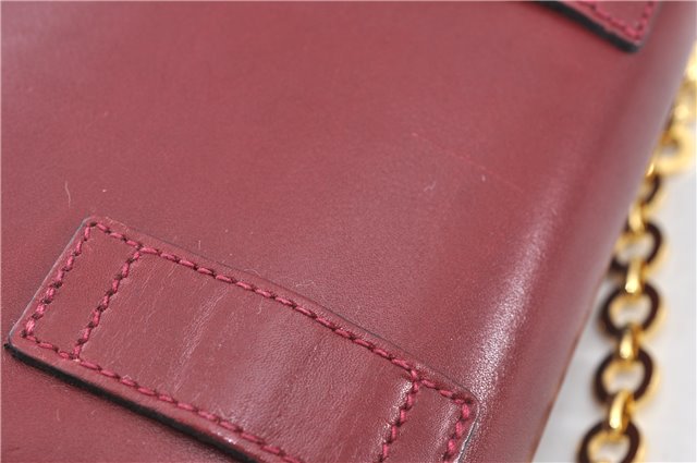 Authentic Salvatore Ferragamo Vara Chain Shoulder Cross Bag Leather Red J3982