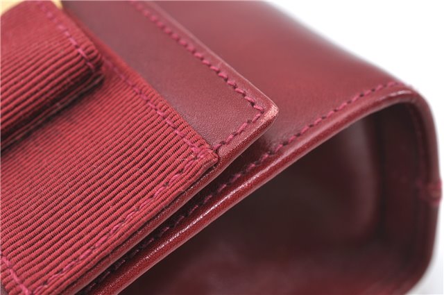 Authentic Salvatore Ferragamo Vara Chain Shoulder Cross Bag Leather Red J3982
