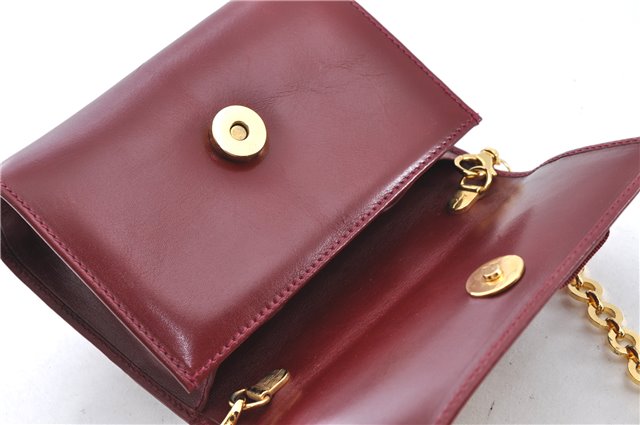 Authentic Salvatore Ferragamo Vara Chain Shoulder Cross Bag Leather Red J3982