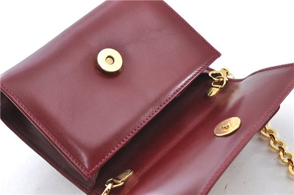 Authentic Salvatore Ferragamo Vara Chain Shoulder Cross Bag Leather Red J3982