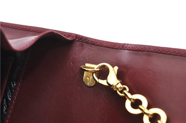 Authentic Salvatore Ferragamo Vara Chain Shoulder Cross Bag Leather Red J3982
