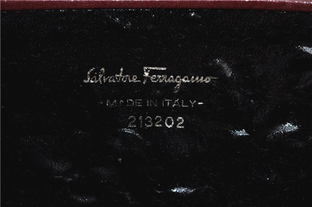 Authentic Salvatore Ferragamo Vara Chain Shoulder Cross Bag Leather Red J3982