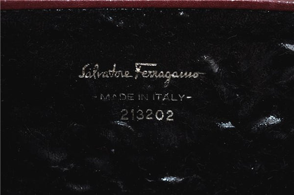 Authentic Salvatore Ferragamo Vara Chain Shoulder Cross Bag Leather Red J3982