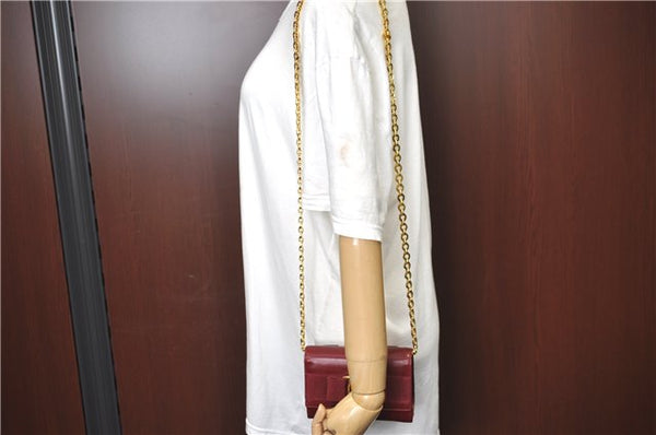 Authentic Salvatore Ferragamo Vara Chain Shoulder Cross Bag Leather Red J3982
