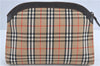 Authentic Burberrys Nova Check Canvas Leather Pouch Purse Brown Beige J3987