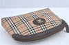 Authentic Burberrys Nova Check Canvas Leather Pouch Purse Brown Beige J3987