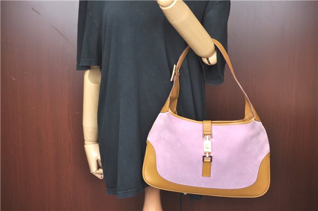 Authentic GUCCI Jackie Shoulder Hand Bag Purse Suede Leather 0013305 Pink J4001