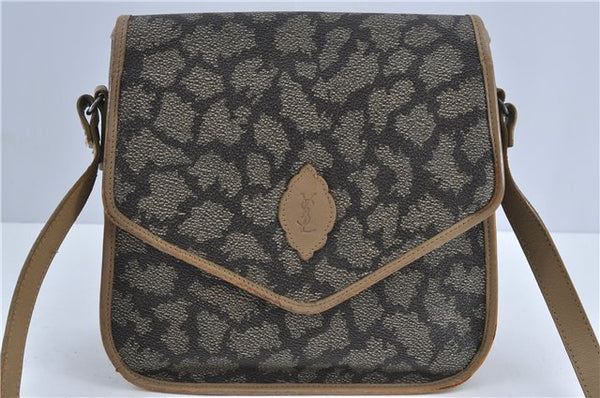 Auth YVES SAINT LAURENT Shoulder Cross Bag Purse PVC Leather Brown Beige J4005