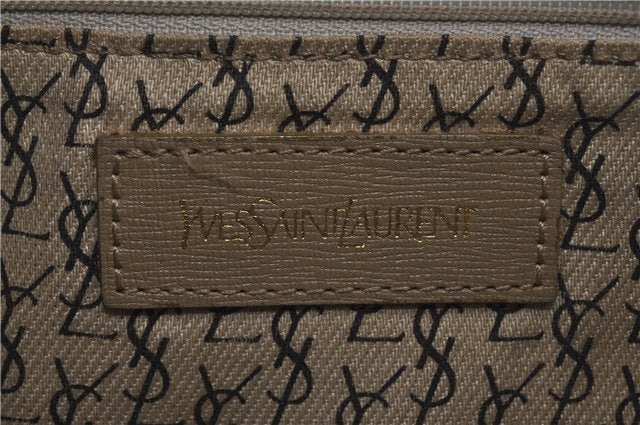 Auth YVES SAINT LAURENT Shoulder Cross Bag Purse PVC Leather Brown Beige J4005
