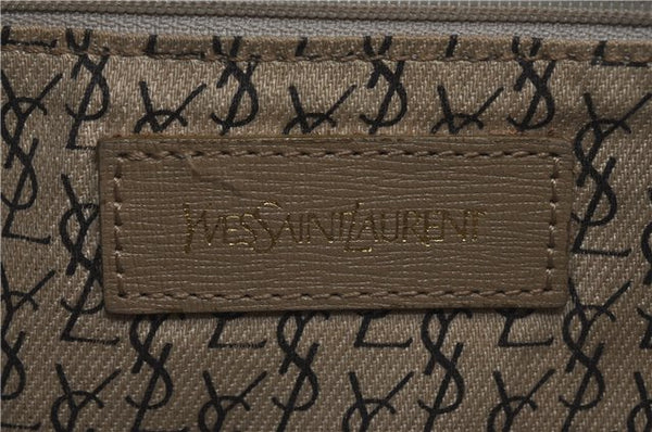 Auth YVES SAINT LAURENT Shoulder Cross Bag Purse PVC Leather Brown Beige J4005