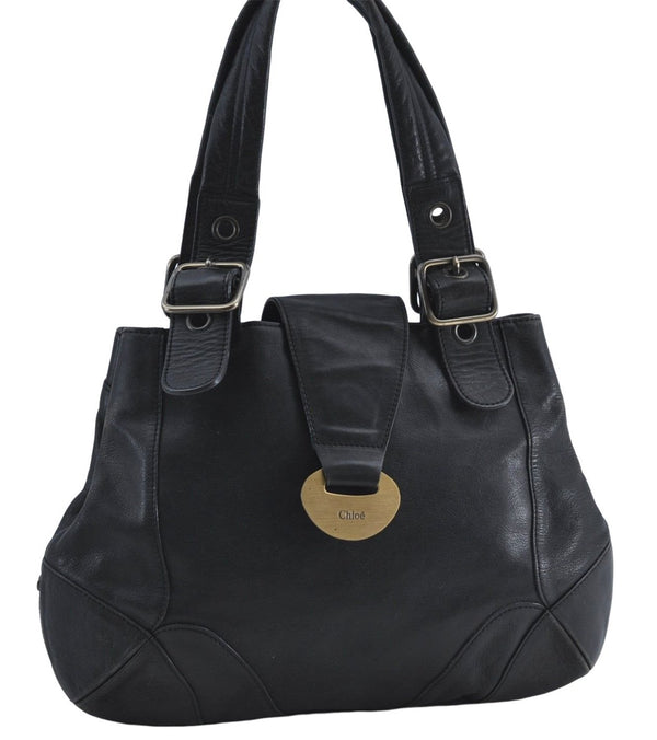 Authentic Chloe Shoulder Hand Bag Leather Black J4025