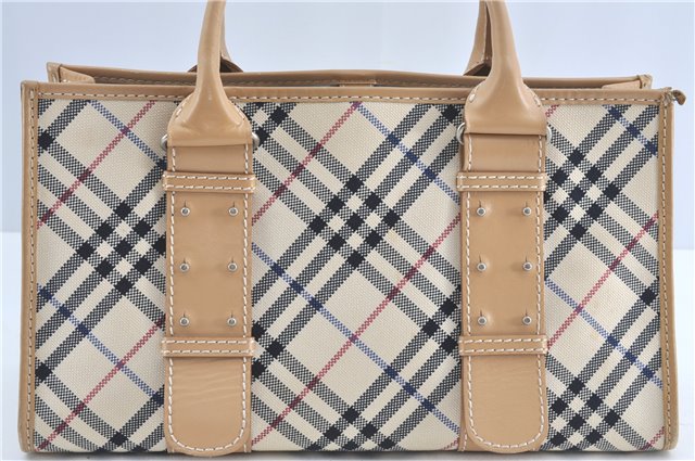 Auth BURBERRY BLUE LABEL Nova Check Shoulder Tote Bag Canvas Leather Ivory J4043