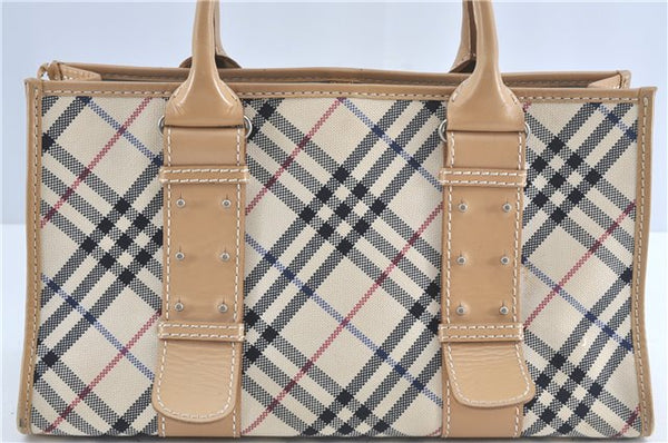 Auth BURBERRY BLUE LABEL Nova Check Shoulder Tote Bag Canvas Leather Ivory J4043