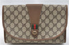 Authentic GUCCI Web Sherry Line Clutch Hand Bag Purse GG PVC Leather Brown J4054