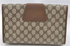 Authentic GUCCI Web Sherry Line Clutch Hand Bag Purse GG PVC Leather Brown J4054