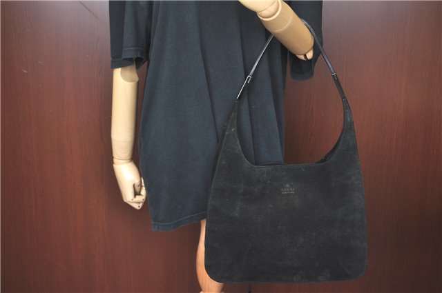Authentic GUCCI Shoulder Hand Bag Purse Suede 0013167 Black J4066