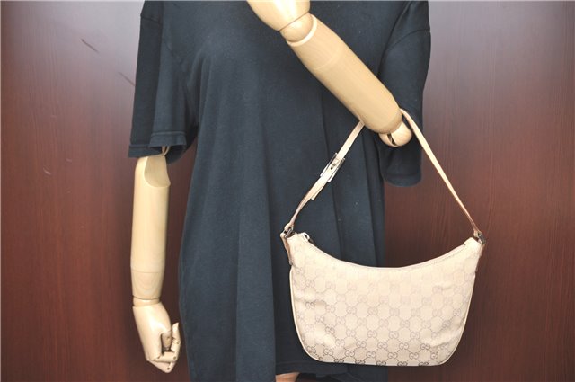 Authentic GUCCI Shoulder Hand Bag Purse GG Canvas Leather 32160 Beige J4078