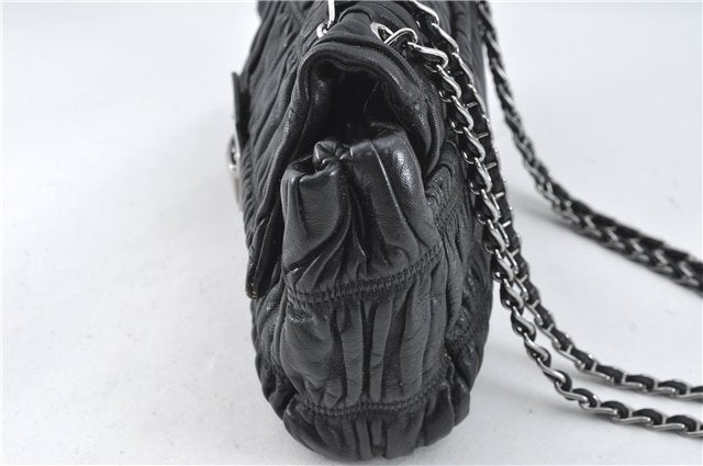 Authentic PRADA Leather Chain Shoulder Hand Bag Black Junk J4086