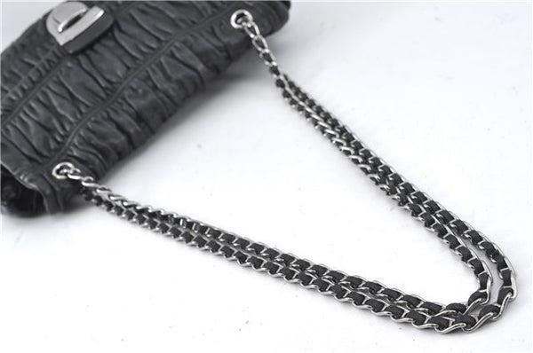 Authentic PRADA Leather Chain Shoulder Hand Bag Black Junk J4086