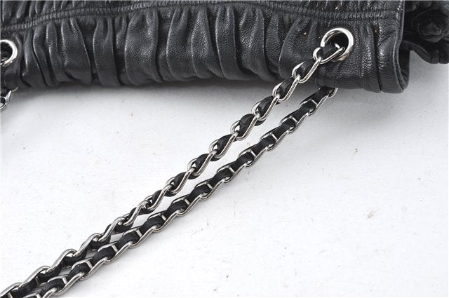 Authentic PRADA Leather Chain Shoulder Hand Bag Black Junk J4086