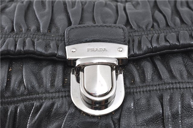 Authentic PRADA Leather Chain Shoulder Hand Bag Black Junk J4086