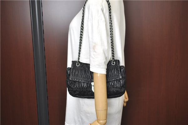 Authentic PRADA Leather Chain Shoulder Hand Bag Black Junk J4086
