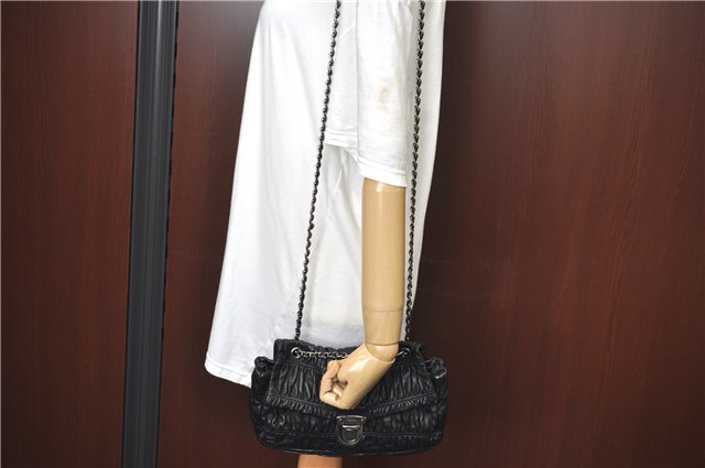 Authentic PRADA Leather Chain Shoulder Hand Bag Black Junk J4086