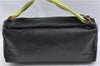 Authentic PRADA Leather Hand Bag Purse Black Light Green J4103