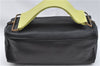 Authentic PRADA Leather Hand Bag Purse Black Light Green J4103