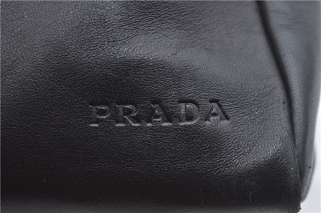 Authentic PRADA Leather Hand Bag Purse Black Light Green J4103