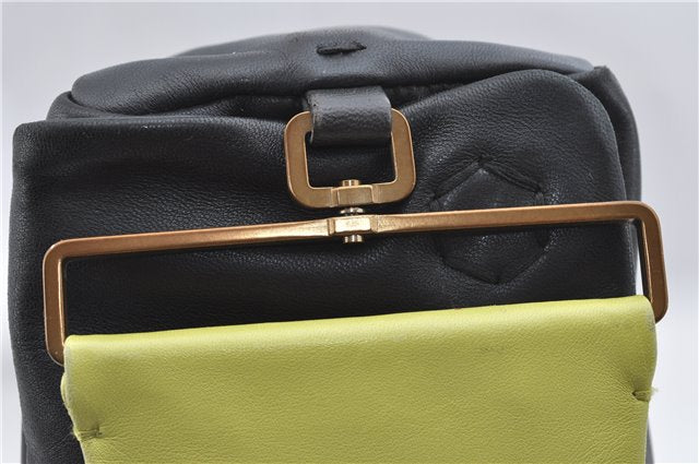 Authentic PRADA Leather Hand Bag Purse Black Light Green J4103