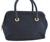 Authentic CELINE Hand Boston Bag Purse Nylon Leather Navy Blue J4117