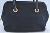 Authentic CELINE Hand Boston Bag Purse Nylon Leather Navy Blue J4117