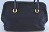 Authentic CELINE Hand Boston Bag Purse Nylon Leather Navy Blue J4117